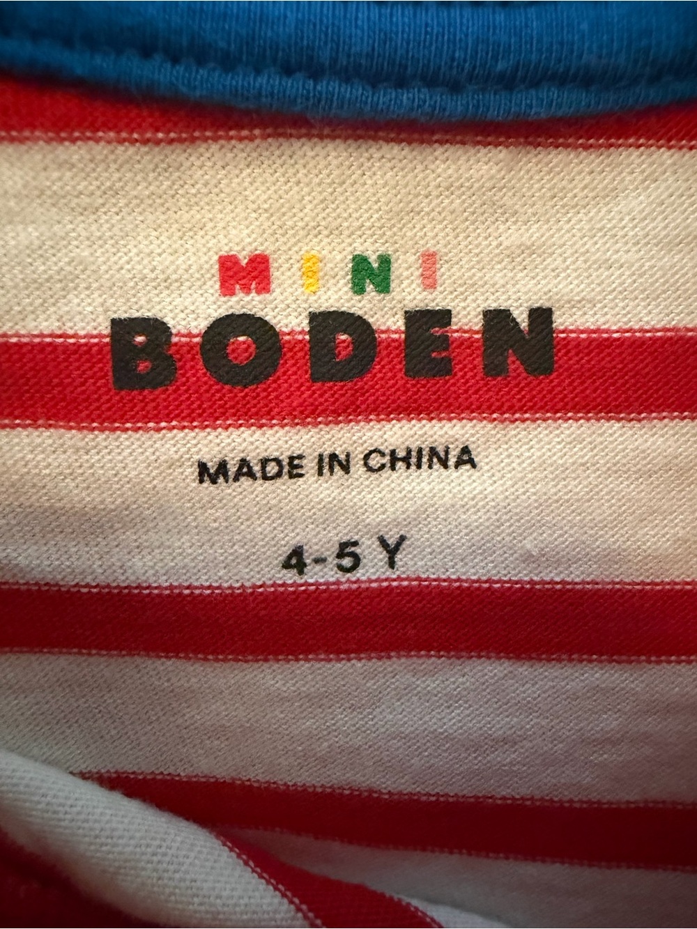 Mini Boden Red and Cream Stripe Long-Sleeve Tee with Navy Dino Applique - Picture 5 of 5